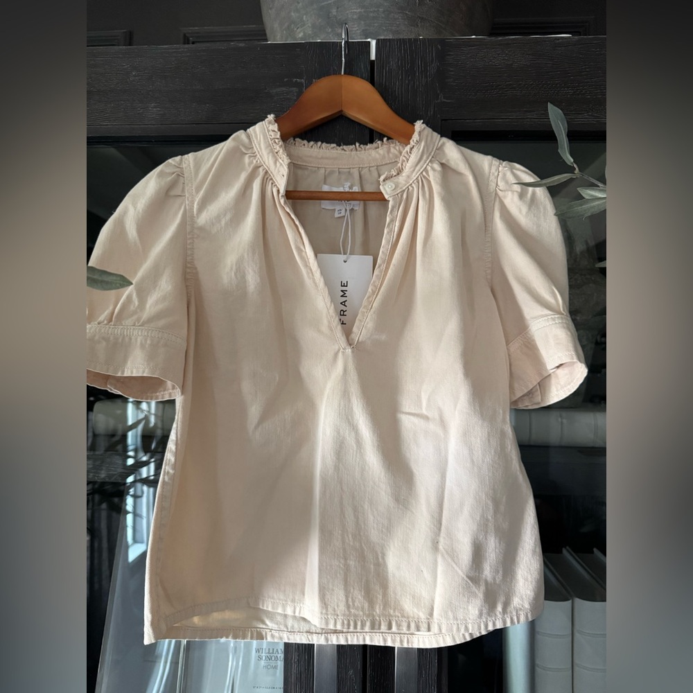 Frame V-Neck Ruffle Collar Top